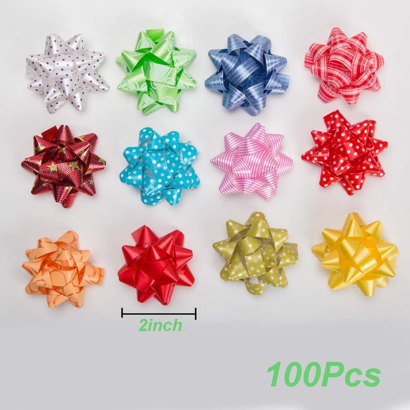 DYSHIPEN 2 inch 100Pcs Small Star Bows for Gift Wrapping and Presents,Multiple coClour Christmas Bows,For Parties, Birthdays, Weddings or Other Holidays. - Image 2